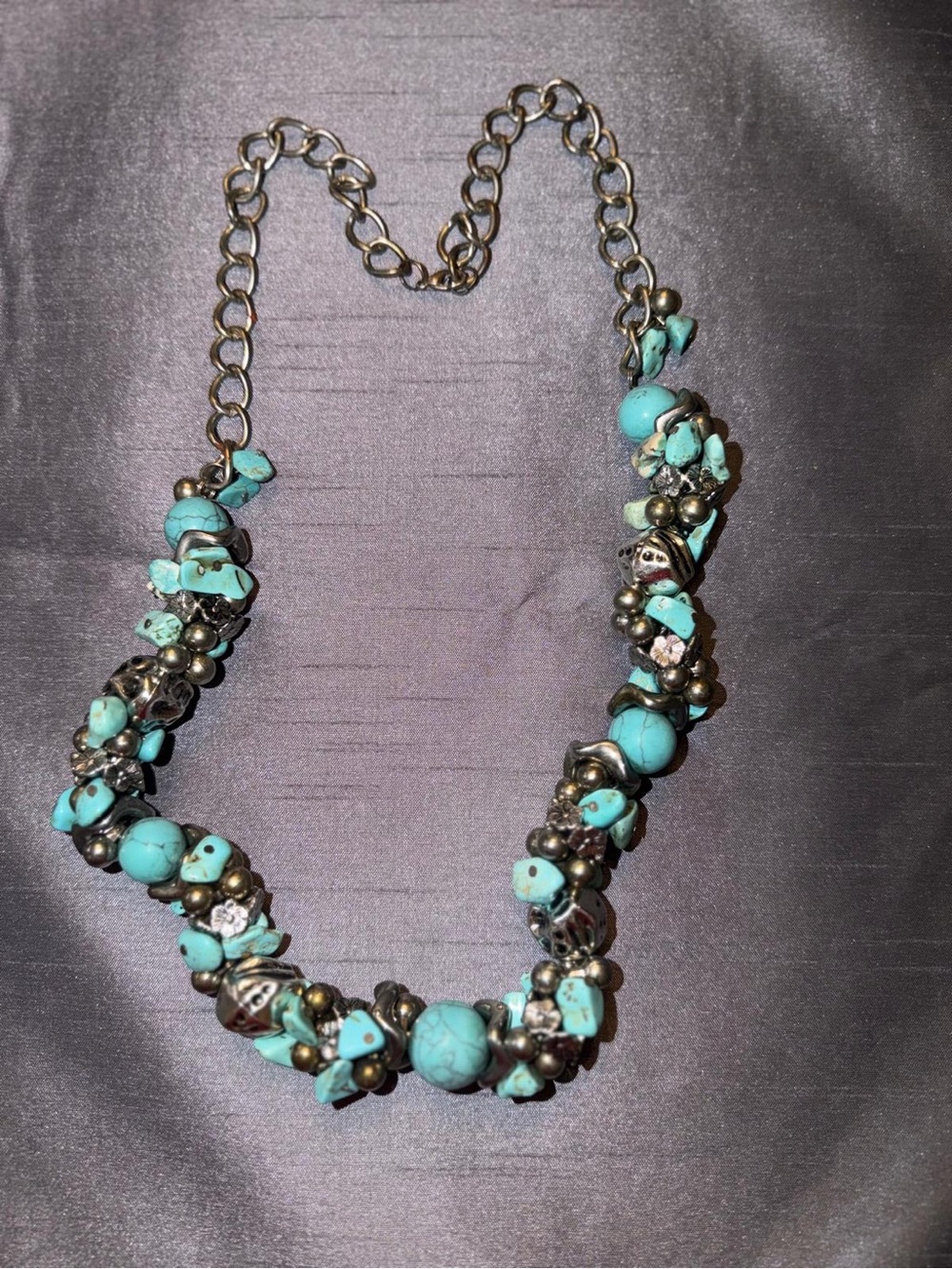 Turquoise Cluster Bead Statement Necklace - Blue